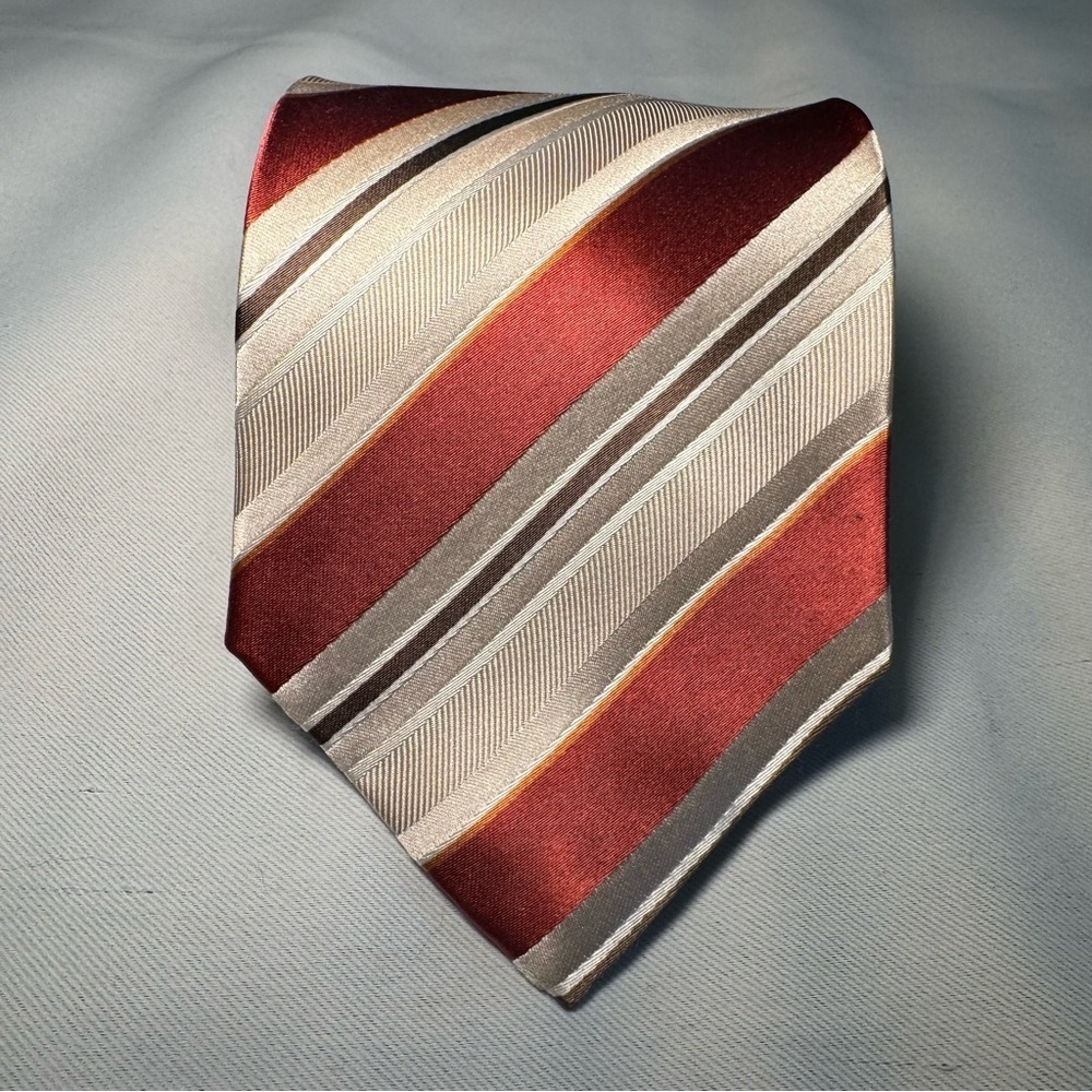 Geoffrey Beene Silk Repp Tie Red/Orange/Tan formal, office, preppy